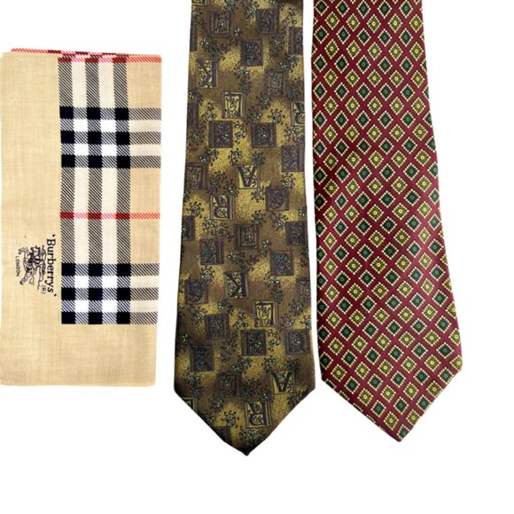 Set: 2 Neckties Burberry Paisley  & Karl  Linger Paris+1Burberry Handkerchief(53 - Picture 4 of 16